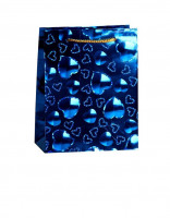 Пакет голографический "Сердца" синий 6 × 12 × 15 см