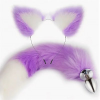 Анальная пробка Small Purple&White tail&ears