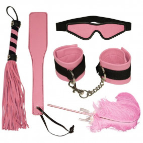 Набор БДСМ Fesselset, розовый Набор из 5 предметов :плетка, шлепалка, щекоталка, наручники, маска Fesselset
